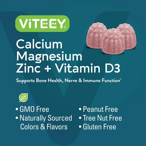 Vista 5 de Viteey - Gomitas de calcio y magnesio y zinc con vitamina D3 Supports Bone Health, Nerve & Immune Function - for Adults & Teens - GMO Free - 90