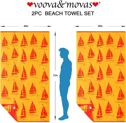 Vista 4 de VOOVA & MOVAS 2 toallas de playa grandes de algodón grueso – 40 x 75 pulgadas 650GSM, jacquard, toallas de piscina para hombres y mujeres – Sábanas