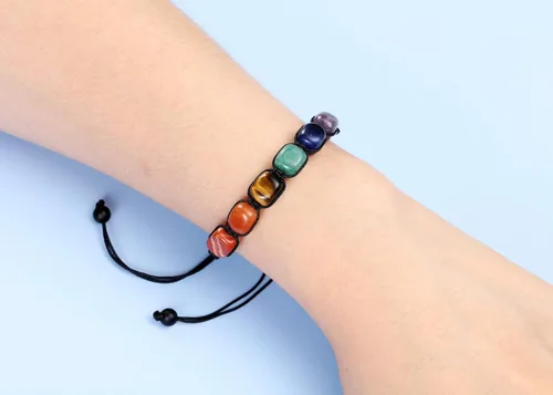Vista 2 de Top Plaza Pulsera de yoga de 7 chakras con piedra curativa de reiki, piedras preciosas naturales, pulseras de cuerda trenzada para mujeres y niñas