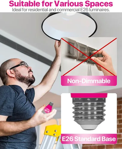Vista 5 de ORALUCE Bombilla de porche rosa equivalente a 40 W, bombillas LED A15 para decoración e iluminación de fiestas de Halloween, Navidad, bombilla