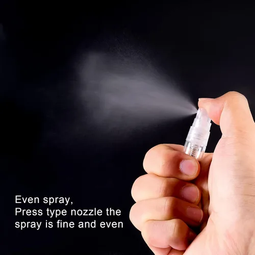 Vista 4 de KINBOM 5pcs 0.1 fl oz mini botellas de aerosol, botella de perfume recargable, atomizador de perfume de vidrio fino Mister botella de spray