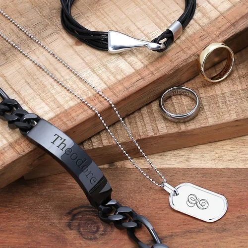 Vista 22 de Bling Jewelry Cadena de eslabones cubanos chapada en nombre de identificación para hombre, nombre personalizado, grabado en tono plateado, acero