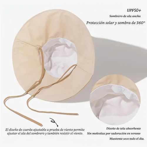 Vista 6 de Sombrero de pesca de playa de ala ancha plegable con protección UV para mujer