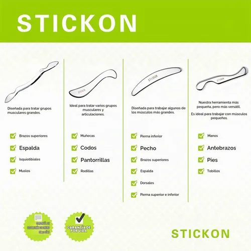 Vista 2 de STICKON Juego de herramientas de masaje de raspado Gua Sha de acero inoxidable, herramientas IASTM, gran herramienta de movilización de tejidos