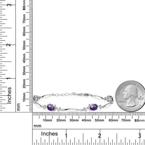 Vista 46 de Gem Stone King 925 Sterling Silver Gemstone Birthstone and White Created Sapphire Tennis Bracelet For Women Oval 7X5MM and 2MM 6 Inch + 1 Inch