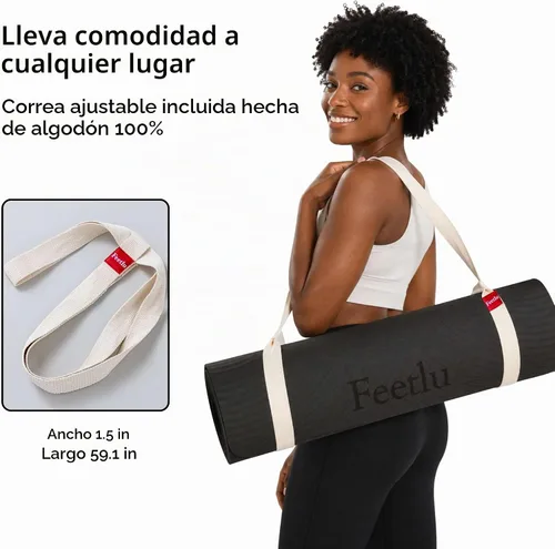 Vista 6 de Extra Thick 12mm Exercise Mat, 74" x 26", Non-Slip with a Yoga Strap