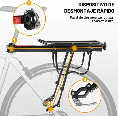 Vista 5 de Rear Bike Rack, Aluminum Alloy, Black, 160 lbs Load Capacity, Quick Release, Cycling Camping Touring