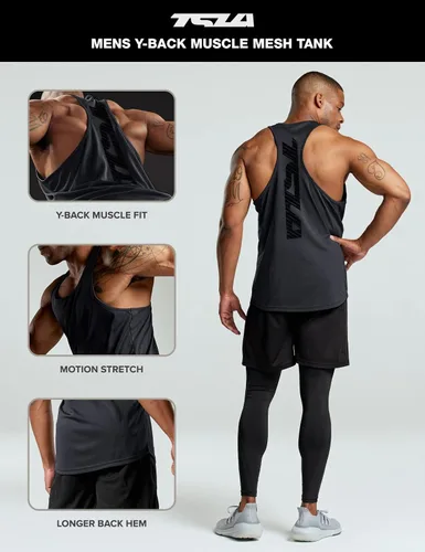 Vista 4 de TSLA - Camisetas deportivas sin mangas para hombre, Dry Fit, con espalda en Y, para entrenamiento, gimnasio o fisicoculturismo, paquete de 3
