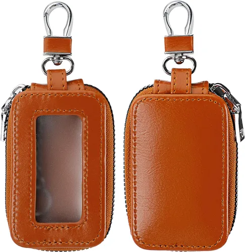 Vista 12 de 2 Piezas Funda de Cuero para Llavero de Coche Estuche Portador Funda para Llave de Coche Protector de Llavero Funda para Llavero de Coche (Marrón)