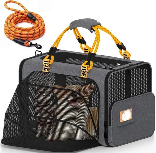 Vista 13 de PAWZIDEA Transportador de mascotas expandible aprobado por aerolíneas, transportador de perros pequeños de 18 x 11 x 11 pulgadas, transportador
