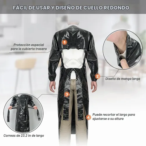 Vista 4 de ELEBOX Waterproof Apron with Long Sleeves, Safety Apron Work Uniform for Men & Women, Chemical Resistance Anti-Tear Apron Negro