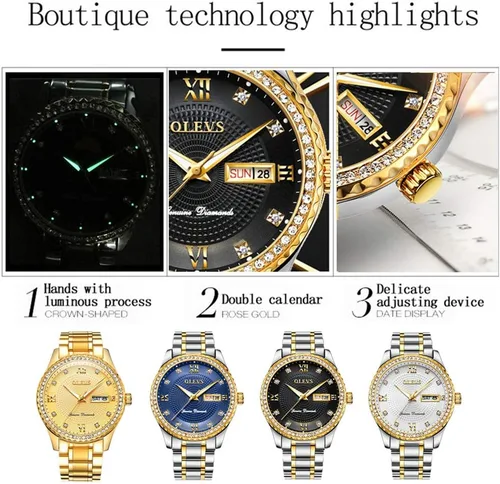 Vista 3 de OLEVS Relojes de diamantes de lujo para hombre, reloj de cuarzo impermeable, reloj de pulsera con calendario romano