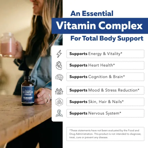 Vista 4 de BioActive Complejo de vitamina B, listo para el flujo sanguíneo, complejo B metilado, con metilfolato, 3 formas bioactivas de B12, BenfoPure® B1