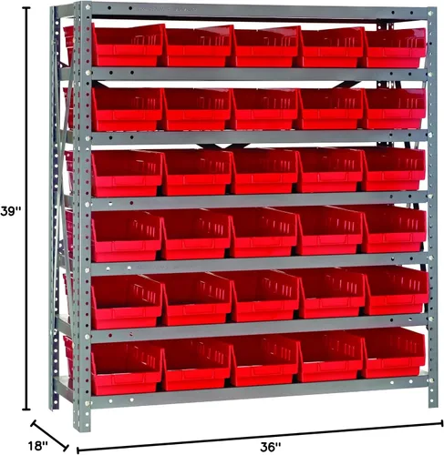 Vista 499 de Quantum QSBU-245BK Heavy Duty Shelving Unit with (7) Shelves and (24) QUS245 Black Bins for Garage Warehouse Storage Distribution 400 lb Load