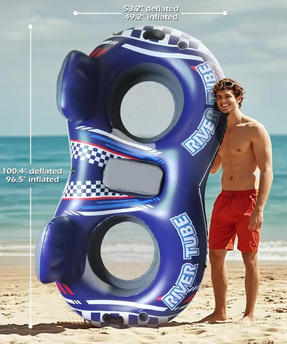 Vista 8 de Jasonwell Flotador Inflable de Tubo de Río - Flotador de Río Resistente para 2 Personas Flotadores de Piscina con Enfriador Removible Tubos de Agua
