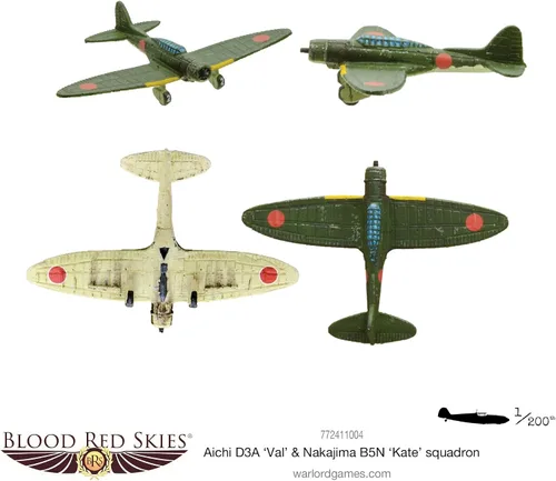 Vista 3 de Warlord Blood Red Skies Aichi D3A Val & Nakajima B5N Kate Squadron 1:200 WWII Mass Air Combat Table Top War Game 772411004