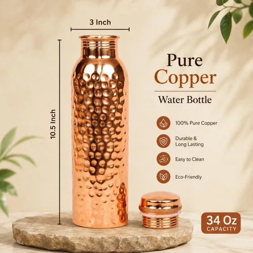 Vista 2 de Botella de agua de cobre puro prémium de 34 oz (1000 ml)