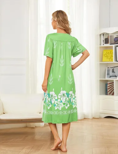 Vista 6 de Bloggerlove Camisón hawaiano para mujer, vestido de casa hawaiano Muumuu con estampado de tumbona, vestido de patio con bolsillos Moomoo