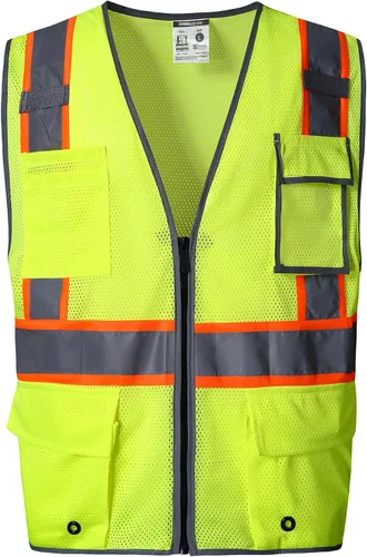 Vista 18 de SKSAFETY Chaleco de seguridad de nivel profesional de 12 bolsillos, chaleco de alta visibilidad Clase 2, ANSI/ISEA