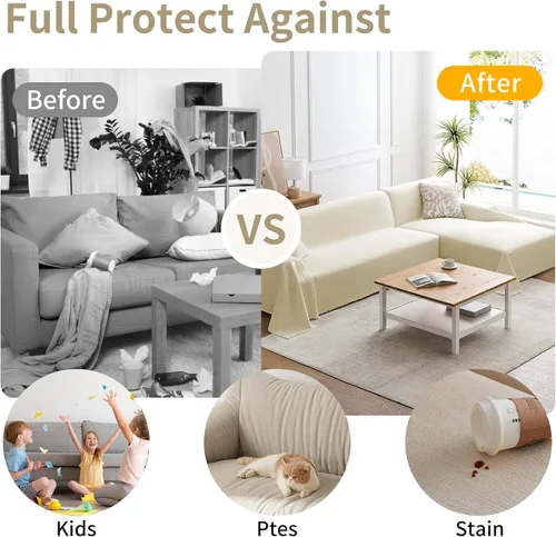 Vista 4 de Juego de 2 fundas de sofá modulares para sofás en forma de L, protector de muebles lavable y apto para mascotas, manta de felpilla para sofá de 2 a