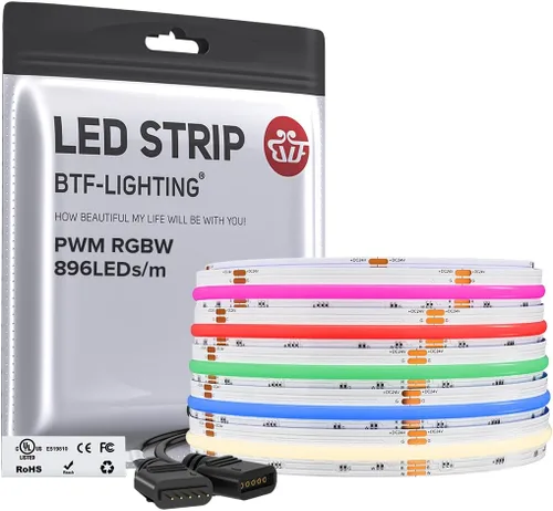 Vista 21 de BTF-LIGHTING FCOB COB Tira de luz LED RGBW 6500K 896LED/m 3m DC12V Flexible de cambio de color de alta densidad y luz uniforme de 12mm de ancho