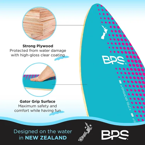 Vista 5 de BPS Skimboard 'Shaka' de Nueva Zelanda con almohadillas de agarre EVA de colores y capa transparente de alto brillo tablas de madera para aventuras