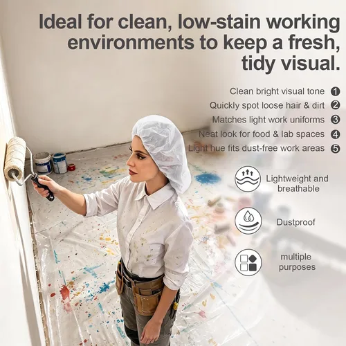 Vista 6 de ZMDREAM Disposable Bouffant Cap Hair Net for Food Service Latex-Free White White Lightweight Polypropylene 2 Sizes Breathable and