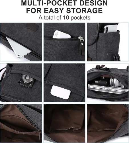 Vista 7 de Bolso de mensajero para hombre resistente al agua unisex bolsas de mensajero vintage para mujer bolsa de laptop de 14 pulgadas y 156 pulgadas