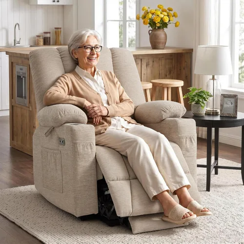 Vista 11 de MCombo Silla reclinable Power Lift con bolsa de aire masaje y calor 7507 Beige