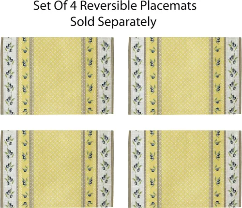 Vista 3 de Home Bargains Plus Mantel rectangular de tela, juego de 4 manteles individuales, estampado Olivier amarillo y gris oliva, manteles individuales