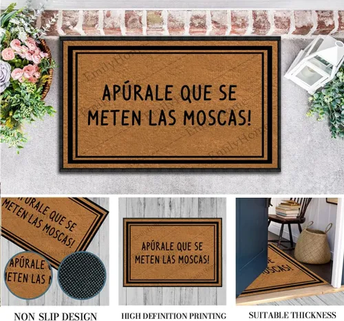 Vista 6 de Emilyhome - Tapete divertido para puerta de exterior, Apúrale Que Se Meten Las Moscas lavable a máquina, de perfil bajo, 30 x 18 pulgadas