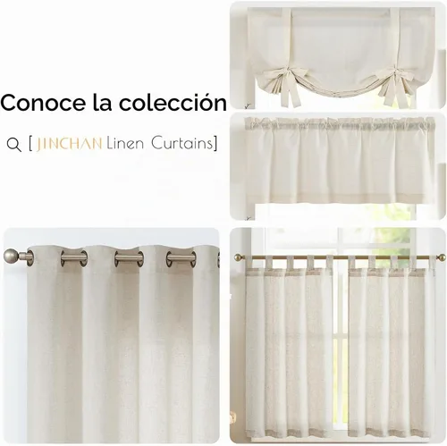 Vista 9 de Jinchan - Cortinas de cocina de lino rústico beige con bolsillo para barra, 26 x 36 pulgadas, 2 paneles