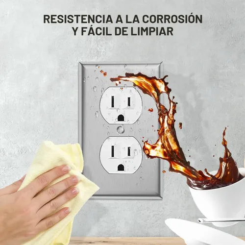 Vista 2 de Paquete de 4 cubiertas de salida de placa de interruptor de pared dúplex individual – Cubiertas de placa de salida de receptáculo de acero