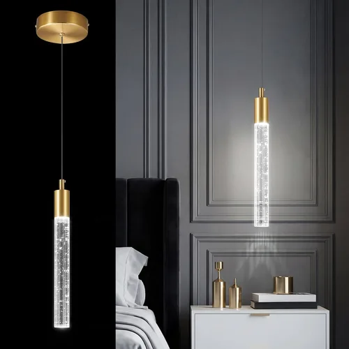 Vista 31 de Iluminación colgante moderna para isla de cocina, lámpara colgante regulable LED con acabado cromado, mini iluminación colgante de cristal