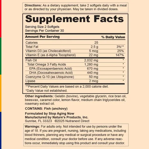 Vista 4 de Stop Aging Now - Complejo de aceite de pescado - Suplemento de ácidos grasos Omega 3 - con EPA y DHA - 60 cápsulas blandas