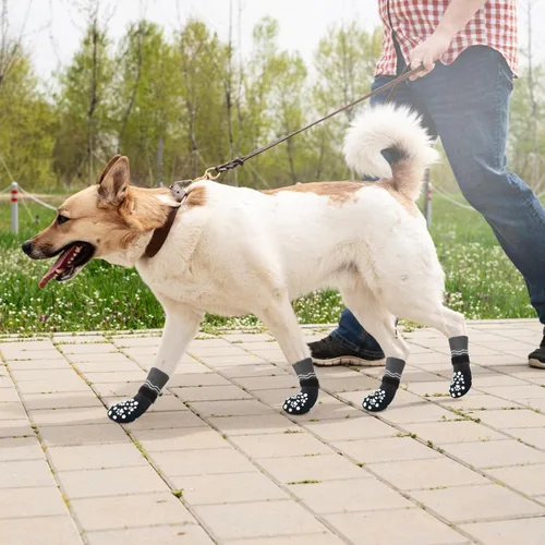 Vista 8 de BINGPET 6 calcetines para perros para evitar lamer patas con agarres para suelos de madera dura, antideslizantes, zapatos de invierno para mascotas