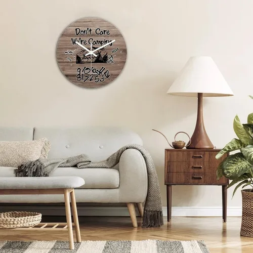 Vista 3 de Reloj de pared de madera vintage, estilo retro, redondo, decorativo, funciona con pilas, con números arábigos irregulares, para sala de estar