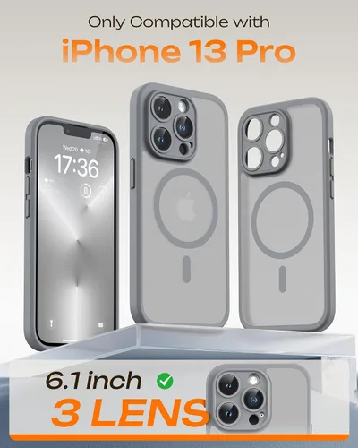 Vista 360 de TOCOL Funda magnética 3 en 1 para iPhone 15 Pro, mejorada [protección completa de cámara] con 2 protectores de pantalla, compatible con MagSafe Gris