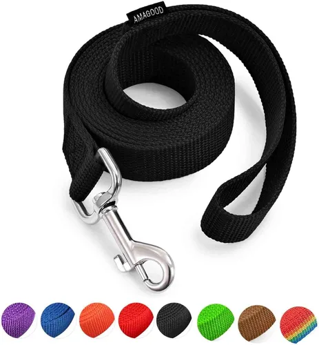 Vista 70 de AMAGOOD 6 pies de correas para cachorros/perros, correa de estilo tradicional resistente con gancho de cuello fácil de usar, correa para perros Negro