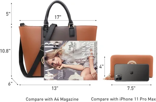 Vista 6 de Dasein Satchel Purse Handbag for Women Large Shoulder Work Tote Bag With Matching Wallet