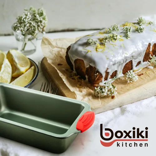 Vista 5 de Boxiki Kitchen Juego de hornear premium: molde de pan de silicona de 9 x 5 pulgadas y sartén de pan de plátano de acero antiadherente de 8.5