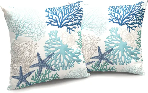 Vista 178 de Juego de 2 fundas de almohada de 16 x 16 pulgadas, diseño patriótico de bandera estadounidense con estrellas para exteriores, estilo casa de campo