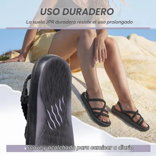 Vista 7 de MEGNYA – Sandalias para mujer, cómodas, planas, con soporte de arco, impermeables, para caminar, senderismo, viajes, bodas, playas y lugares