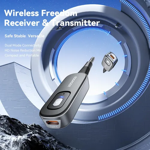 Vista 3 de Receptor Bluetooth para Coche, Adaptador Bluetooth AUX de 3.5mm con Cancelación de Ruido, Transmisor Receptor de Audio Inalámbrico para Estéreo