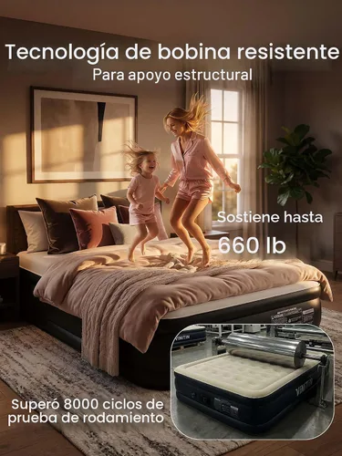 Vista 4 de Colchón de aire Queen con bomba incorporada, cama inflable elevada de 16 pulgadas para hogar e invitados, colchón inflable autoinflable con parte