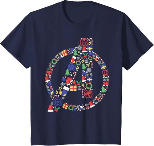 Vista 43 de Marvel Avengers A Logo Symbol Holiday Christmas Icons Camiseta, Negro