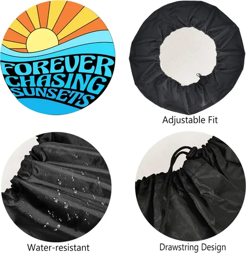 Vista 4 de Funda de neumático de repuesto Forever Chasing Sunsets, accesorios de camping para neumáticos de repuesto resistentes a la intemperie, a prueba