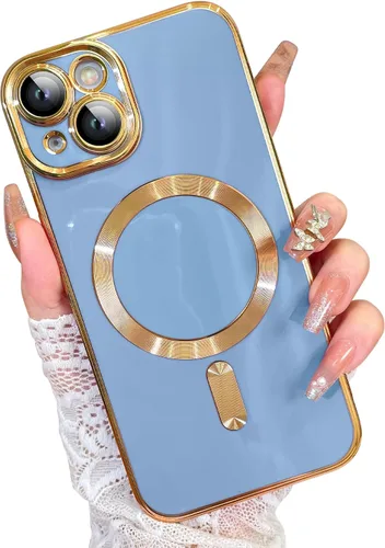 Vista 18 de OOK Magnatic - Funda para iPhone 11 Pro Max [compatible con MagSafe] protector completo de lente de cámara con borde electrochapado dorado, TPU