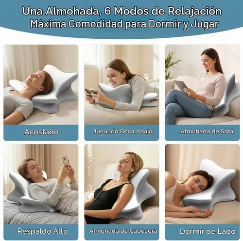 Vista 7 de Almohada cervical para el cuello para aliviar el dolor, almohada de lectura ergonómica para la cama, almohada de cuña de contorno de espalda Blanco
