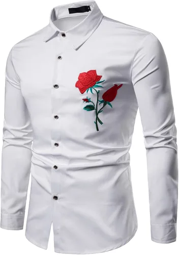Vista 3 de ZEROYAA Camisas de vestir para hombre con diseño de bordado de hipster de manga larga con botones